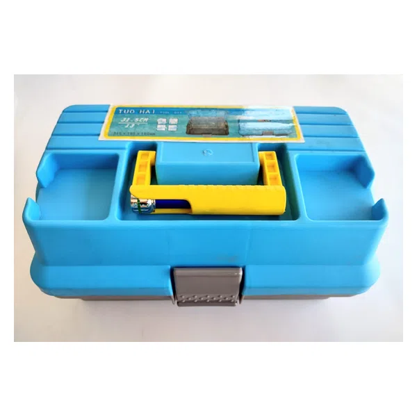 Caja Porta Accesorios Celeste/ Amarillo con linterna